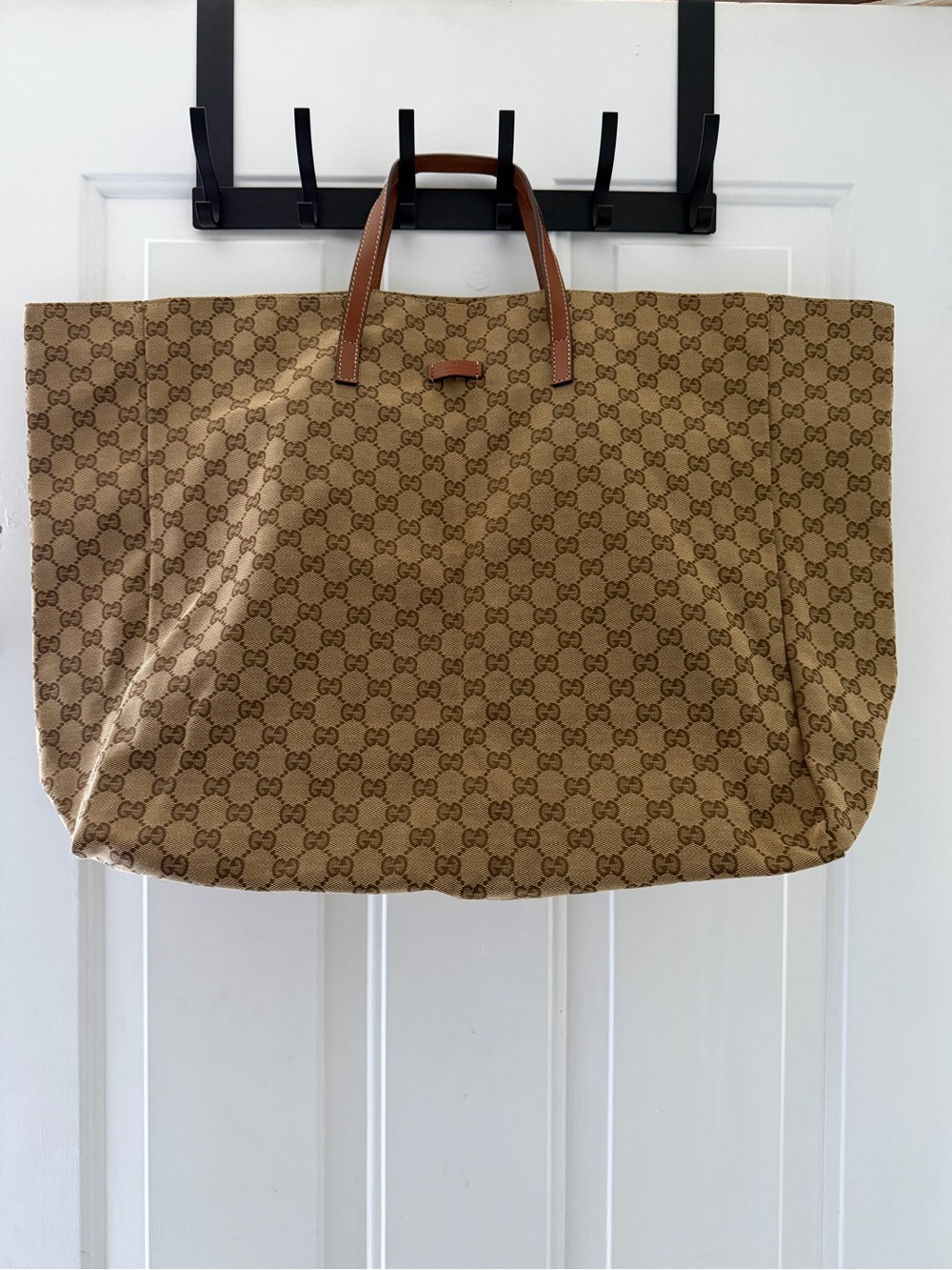 Gucci Brown/Tan GG Supreme Canvas Tote Bag with Leather Handles